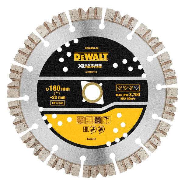 Disco Diamante ELITE EXTREME RUNTIME 180mm Todos los Usos Dewalt DT20468-QZ