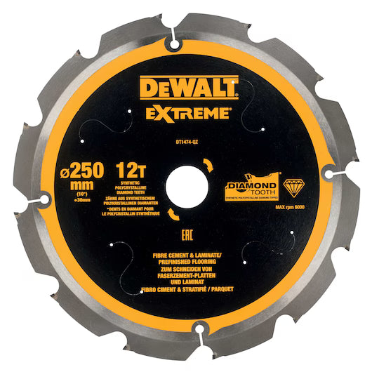 Hoja Sierra Circular Multi-Material 250mm 12D Fibrocemento Dewalt DT1474-QZ