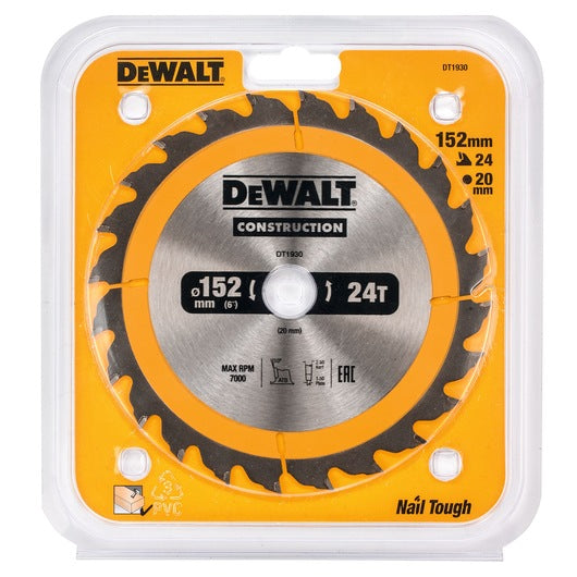 Hoja Sierra Circular Portátil 152mm 24D ATB Construcción Dewalt DT1930-QZ