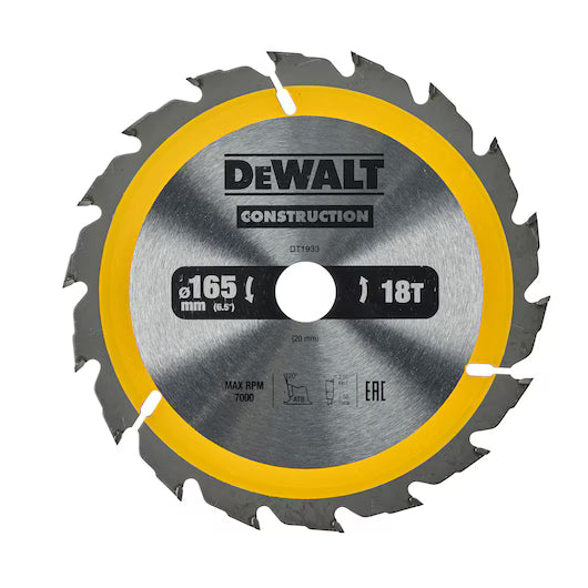 Hoja Sierra Circular Portátil 165mm 18D ATB Construcción Dewalt DT1933-QZ