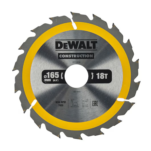 Hoja Sierra Circular Portátil 165mm 18D ATB Construcción Dewalt DT1936-QZ