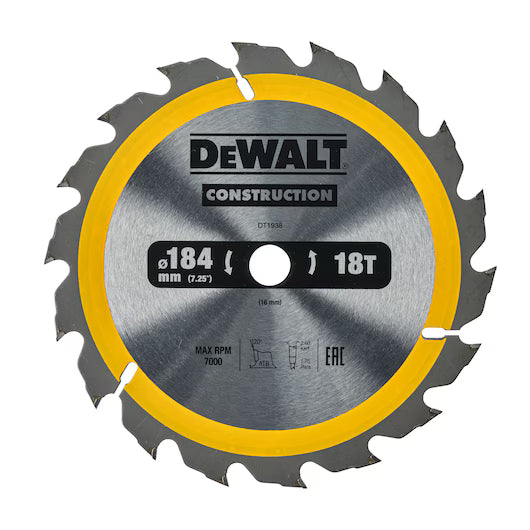 Hoja Sierra Circular Portátil 184mm 18D ATB Construcción Dewalt DT1938-QZ