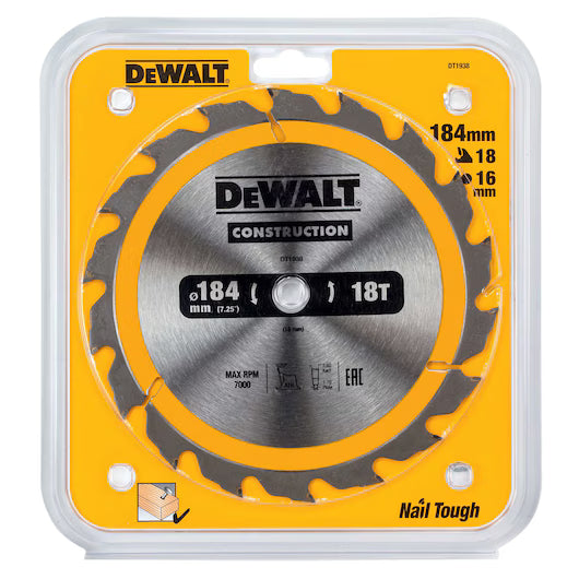 Hoja Sierra Circular Portátil 184mm 18D ATB Construcción Dewalt DT1938-QZ