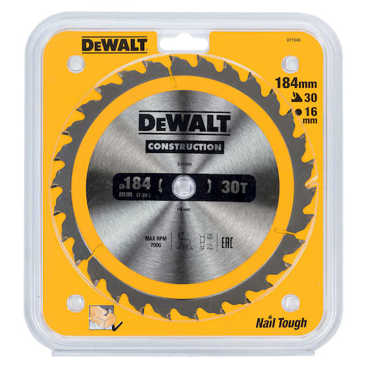 Hoja Sierra Circular Portátil 184mm 30D ATB Construcción Dewalt DT1940-QZ