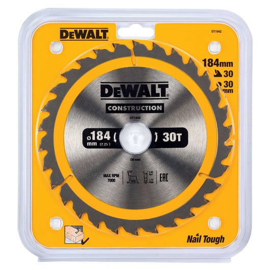 Hoja Sierra Circular Portátil 184mm 30D ATB Construcción Dewalt DT1942-QZ