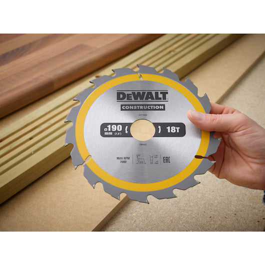 Hoja Sierra Circular Portátil 190mm 18D ATB Construcción Dewalt DT1943-QZ
