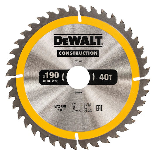 Hoja Sierra Circular Portátil 190mm 40D ATB Construcción Dewalt DT1945-QZ