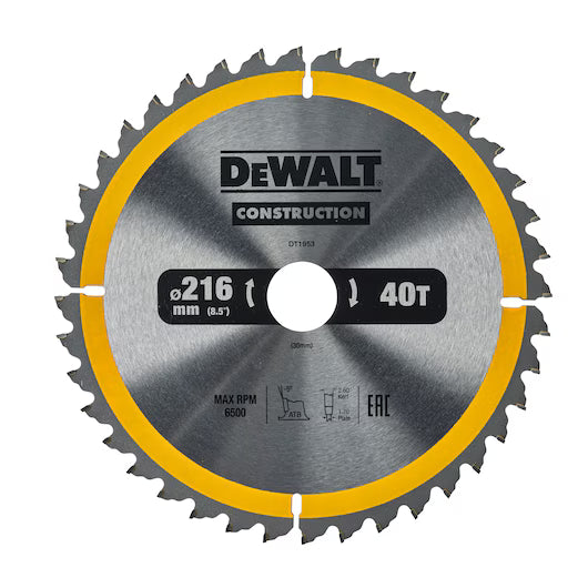 Hoja Sierra Circular Estacionaria 216mm 40D ATB (-5º) Dewalt DT1953-QZ