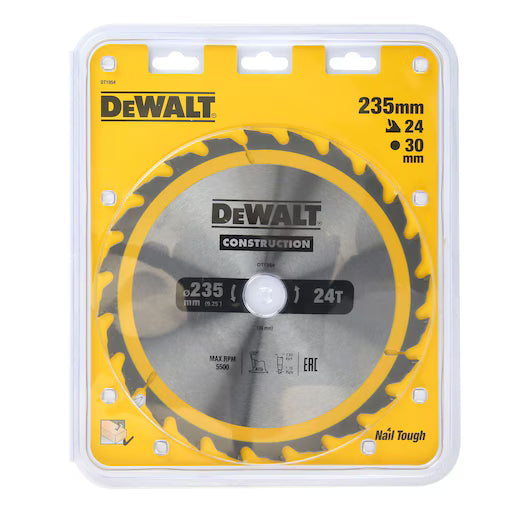 Hoja Sierra Circular Portátil 235mm 24D ATB Construcción Dewalt DT1954-QZ