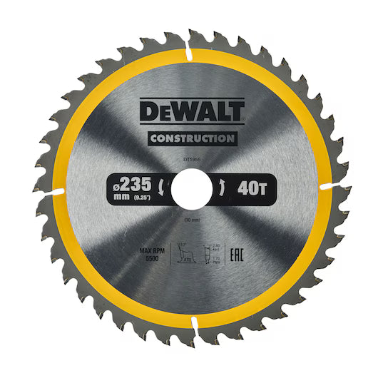 Hoja Sierra Circular Portátil 235mm 40D ATB Construcción Dewalt DT1955-QZ