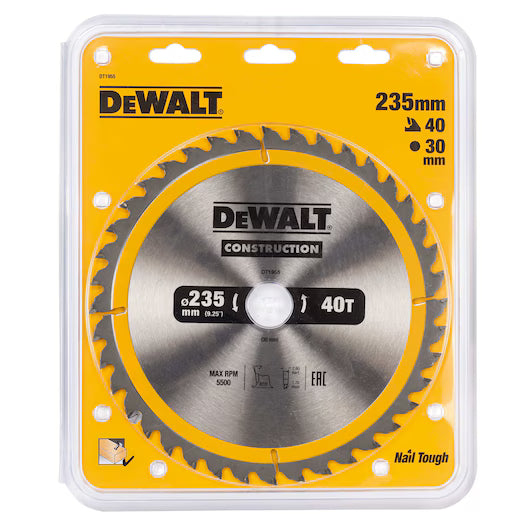Hoja Sierra Circular Portátil 235mm 40D ATB Construcción Dewalt DT1955-QZ