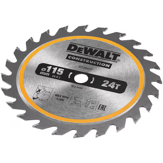 Hoja Sierra Circular Estacionaria 115mm 24D Dewalt DT20420-QZ