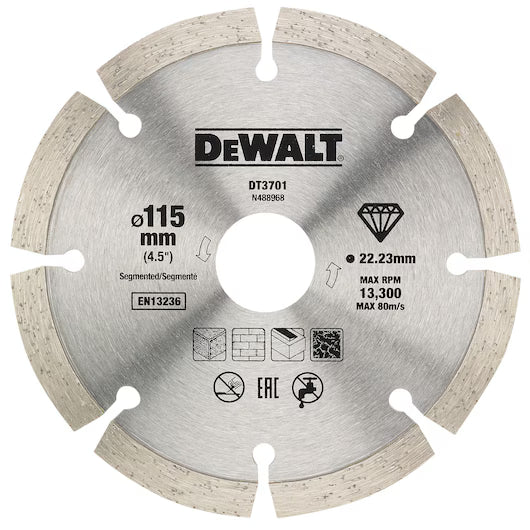 Doble Disco Diamante 115mm Segmentado Corte Seco Materiales Construcción Dewalt DT20455-QZ