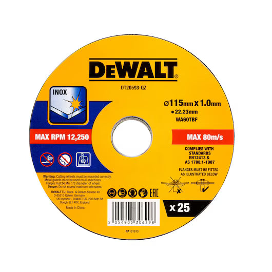 Pack 25 Discos de Corte 115x1mm Retractilado Dewalt DT20593-QZ