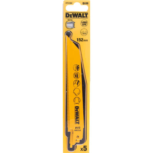 Hoja Sierra Sable Bi-Metal Corte Fino 152mm Metal/Chapa (Hasta 3mm) Dewalt DT2384-QZ