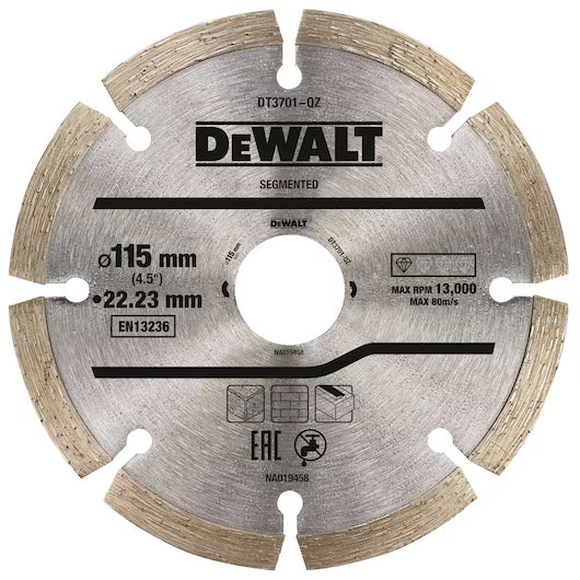 Disco Diamante Segmentado 115mm Corte Seco Materiales Construcción Dewalt DT3701-QZ