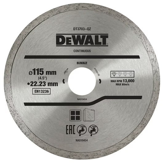 Disco Diamante Borde Continuo 115mm Corte Seco Cerámica Dewalt DT3703-QZ