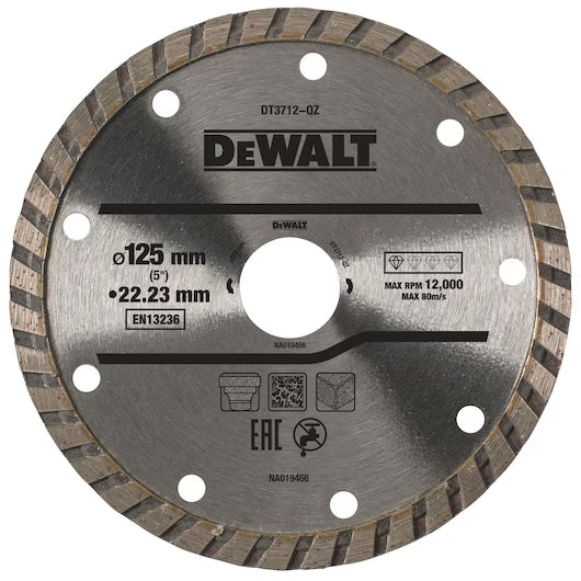 Disco Diamante Turbo 125mm Corte Seco Mármol/Granito/Piedra Natural Dewalt DT3712-QZ
