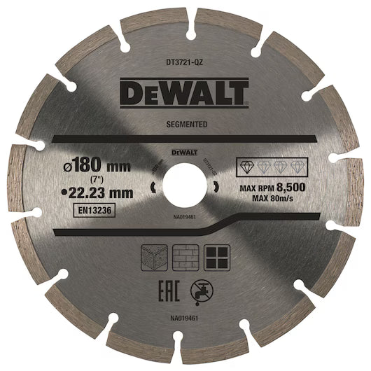 Disco Diamante Segmentado 180mm Corte Seco Materiales Construcción Dewalt DT3721-QZ