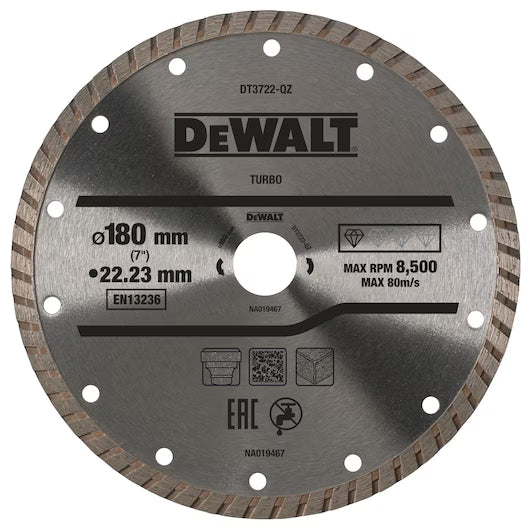 Disco Diamante Turbo 180mm Corte Seco Mármol/Granito/Piedra Natural Dewalt DT3722-QZ