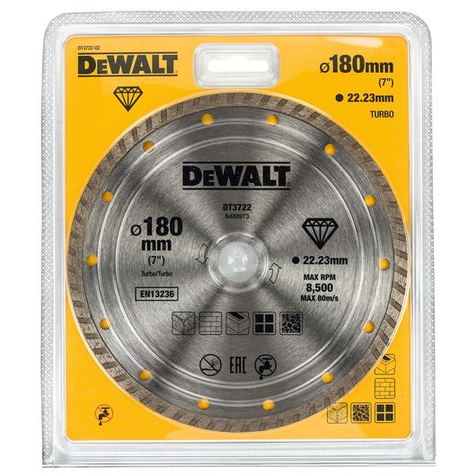 Disco Diamante Turbo 180mm Corte Seco Mármol/Granito/Piedra Natural Dewalt DT3722-QZ