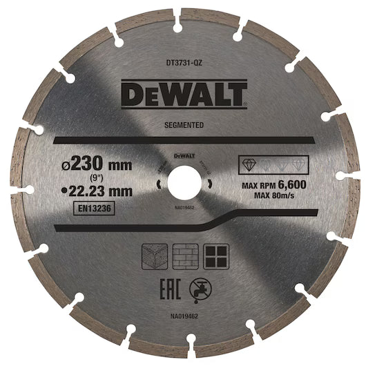 Disco Diamante Segmentado 230mm Corte Seco Materiales Construcción Dewalt DT3731-QZ