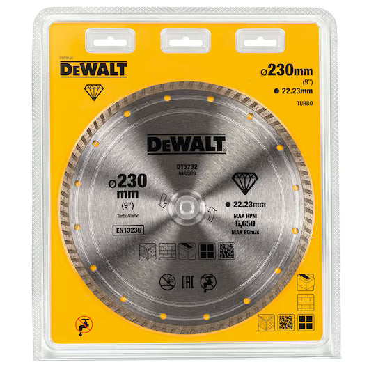 Disco Diamante Turbo 230mm Corte Seco Mármol/Granito/Piedra Natural Dewalt DT3732-QZ