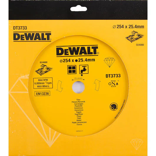 Disco Diamante Corte Húmedo 250mm Azulejo/Porcelana/Piedras Dewalt DT3734-XJ