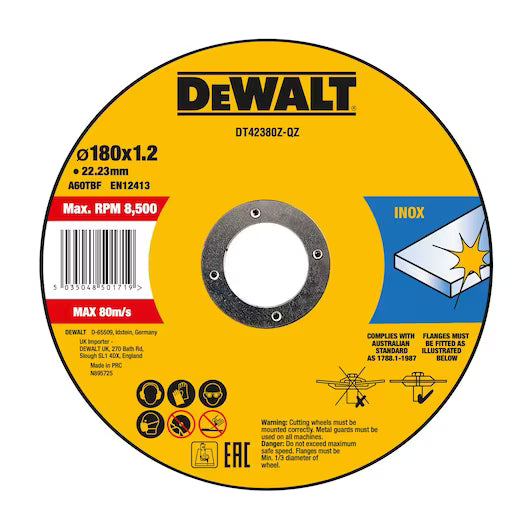 Disco Corte Plano INOX 180x1.2mm Thin Cut Dewalt DT42380Z-QZ