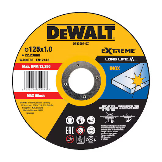 Disco Corte Plano INOX 125x1mm Fast Cut Dewalt DT43902-QZ