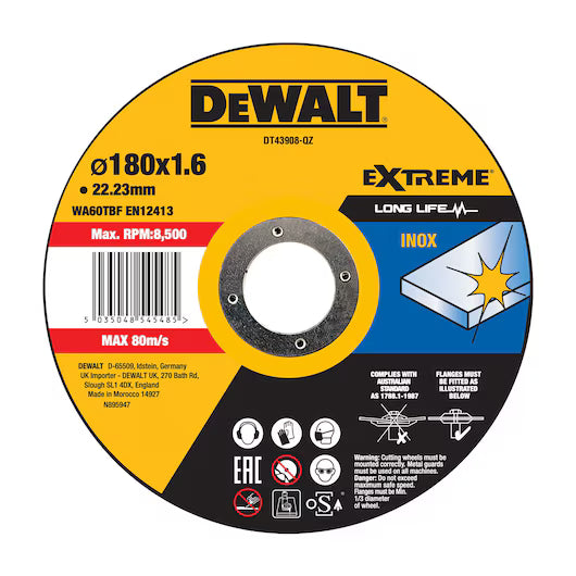 Disco Abrasivo EXTREME INOX 180x1.6mm Dewalt DT43908-QZ