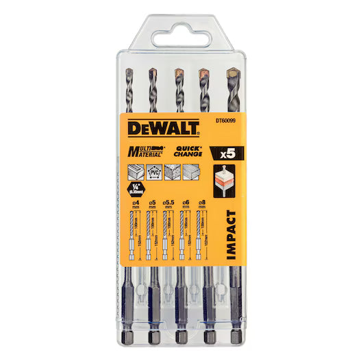 Juego 5 Brocas Multi-Material IMPACT (4, 5, 5.5, 6, 8mm) Dewalt DT60099-QZ