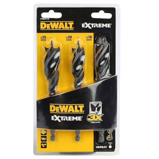 Juego Brocas Triple Flauta 3 Pzas 16, 20, 25mm (Ext 152mm) Dewalt DT90237-QZ