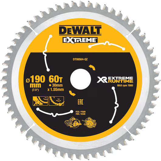 Hoja Sierra Circular Portátil XR EXTREME RUNTIME 190mm 60D Dewalt DT99564-QZ