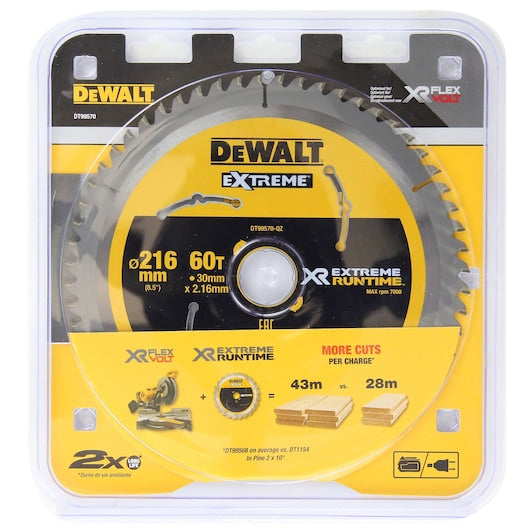 Hoja Sierra Circular XR EXTREME RUNTIME 216mm 60D Estacionaria Dewalt DT99570-QZ