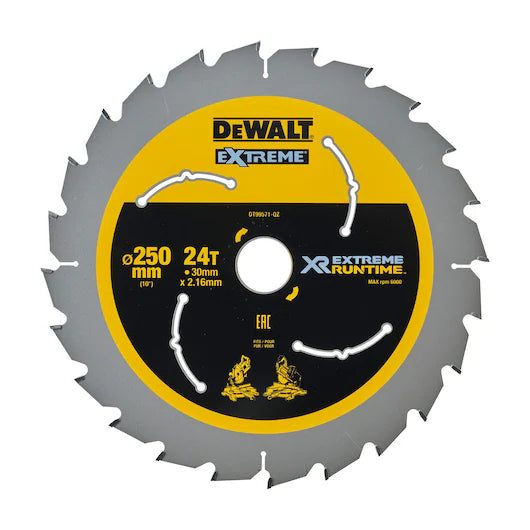 Hoja Sierra Circular XR EXTREME RUNTIME 250mm 24D Estacionaria Dewalt DT99571-QZ