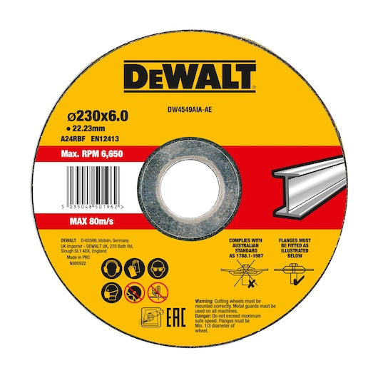 Disco de Desbaste Cóncavo 230 x 6mm para Metal Dewalt DW4549AIA-AE