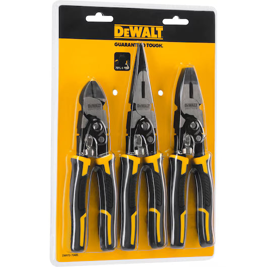 Set 3 Alicates Acción Compuesta (Diagonal, Universal, Bocas Largas) Dewalt DWHT0-70485