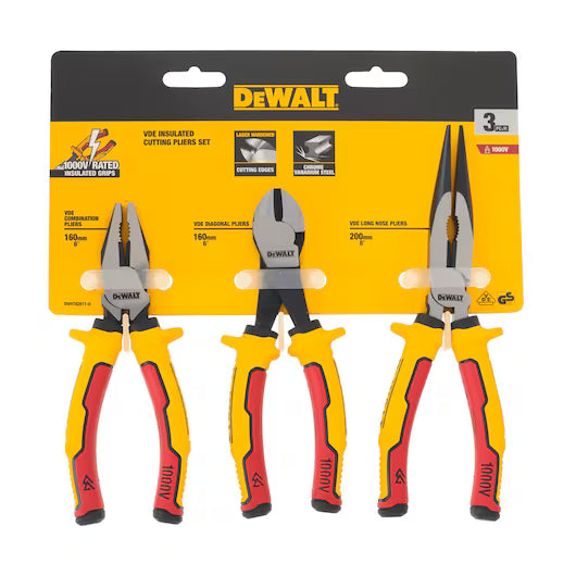 Set 3 Alicates VDE LH (Diagonal 160, Bocas Largas 200, Universal 160) Dewalt DWHT82811-0
