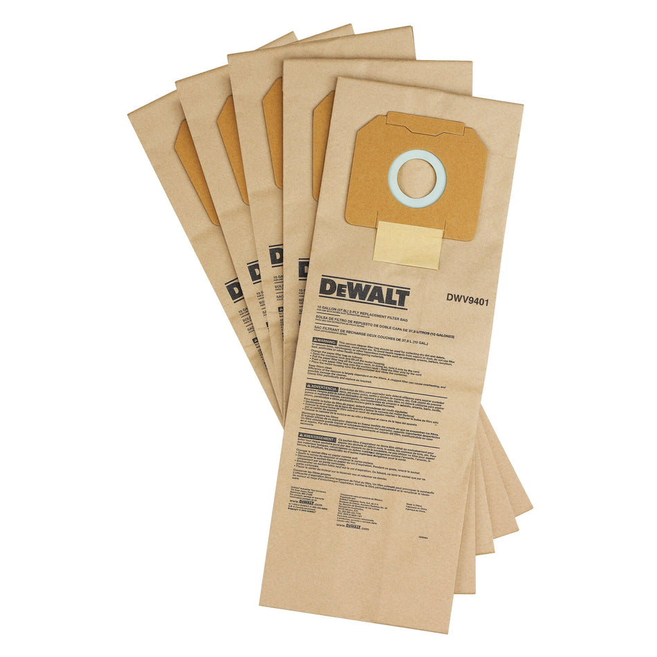 5 Bolsas de Papel para Aspirador DWV901L/902M Dewalt DWV9401