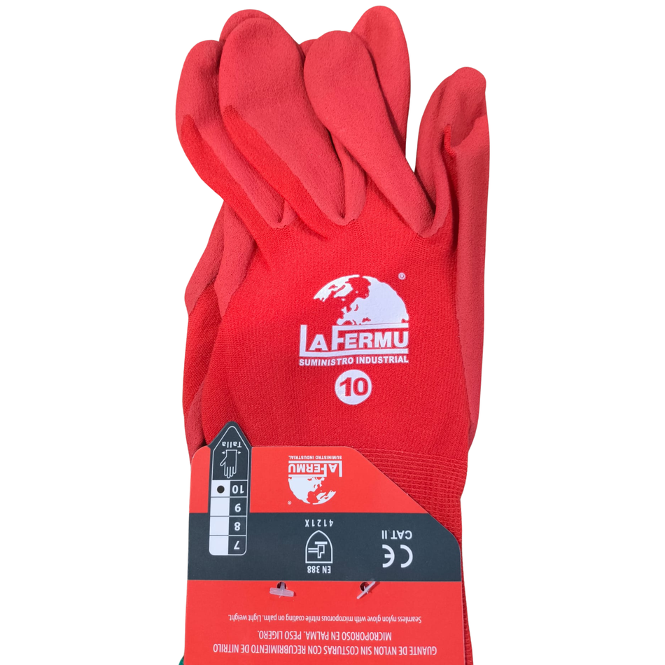 Lafermu ELORA Guante Nitrilo Microporoso Soporte de Nylon sin costuras 12 UDS