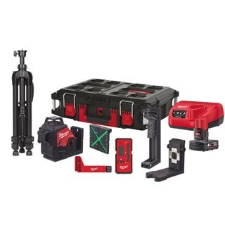 Nivel Láser 3 Líneas M12 con Batería 4.0Ah, Cargador y Set Completo Milwaukee M12 3PLKIT-401P