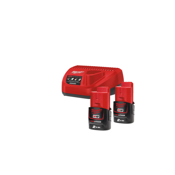 Kit 2 Baterías M12B2 2.0 Ah + Cargador C12C Milwaukee M12NRG-202