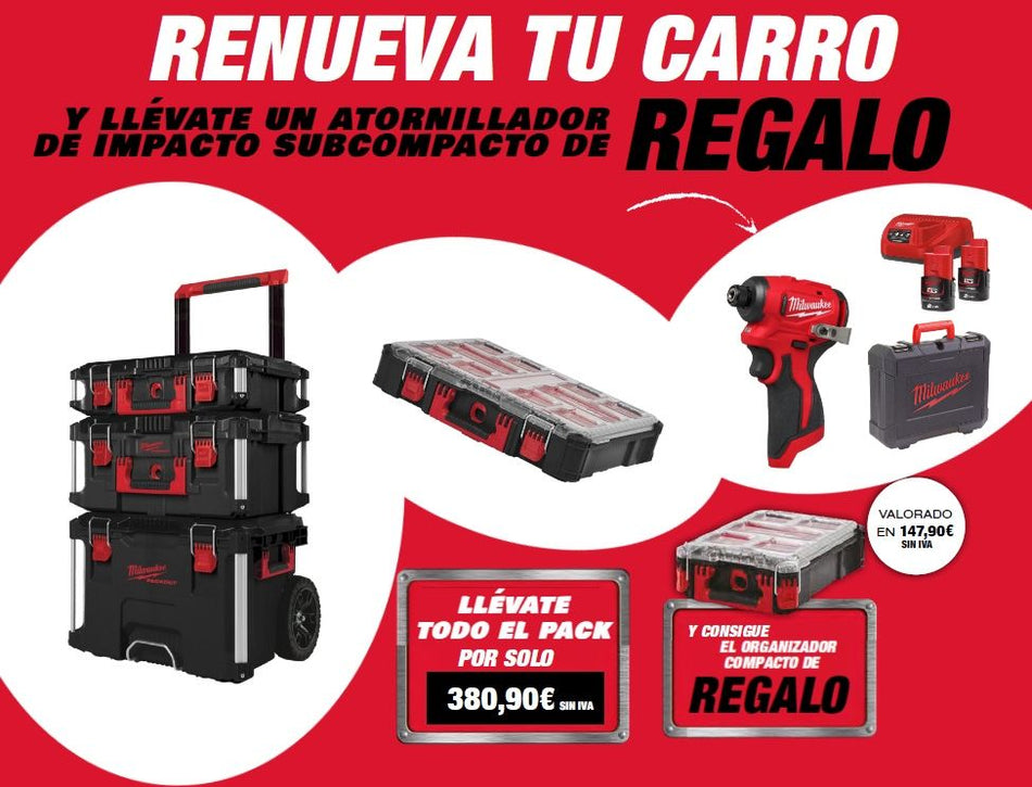 OFERTA Kit 3 Piezas PACKOUT (Carro + 2 Cajas) + Máquina a Elegir Milwaukee