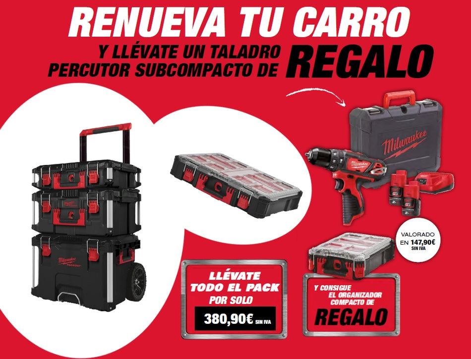 OFERTA Kit 3 Piezas PACKOUT (Carro + 2 Cajas) + Máquina a Elegir Milwaukee