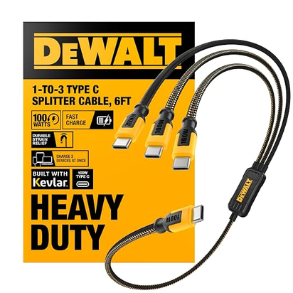 Dewalt cable de carga triple USB-C 100W 1,80M Keblar