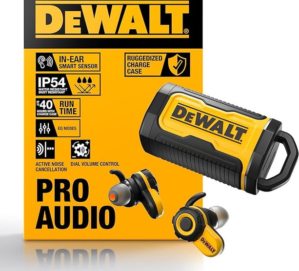 DEWALT Audífonos inalámbricos Jobsite Pro X2 ANC con Bluetooth para Trabajo Pesado, con cancelación Activa de Ruido, 10 h de autonomía (más de 40 h con Estuche), 4 Modos de ecualización, IP54