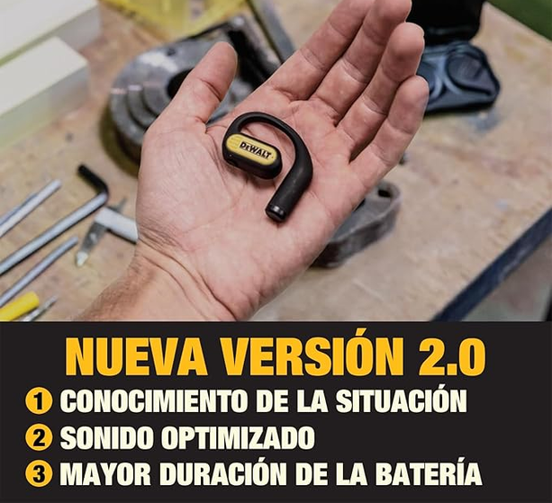DEWALT Heavy Duty Open Ear Headphones Bluetooth 5.3, Auriculares Open Ear Inalámbricos IP55, 44H Autonomía, True Wireless Air Conduction con Earhooks para Trabajo, Deporte y Obra
