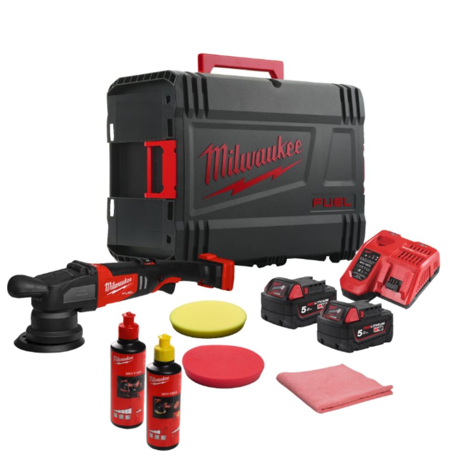 Pulidora rotorbital 125mm M18 FUEL con 2 Baterías 5.0Ah, Cargador Rápido y Maletín Milwaukee M18 FROP15-502X