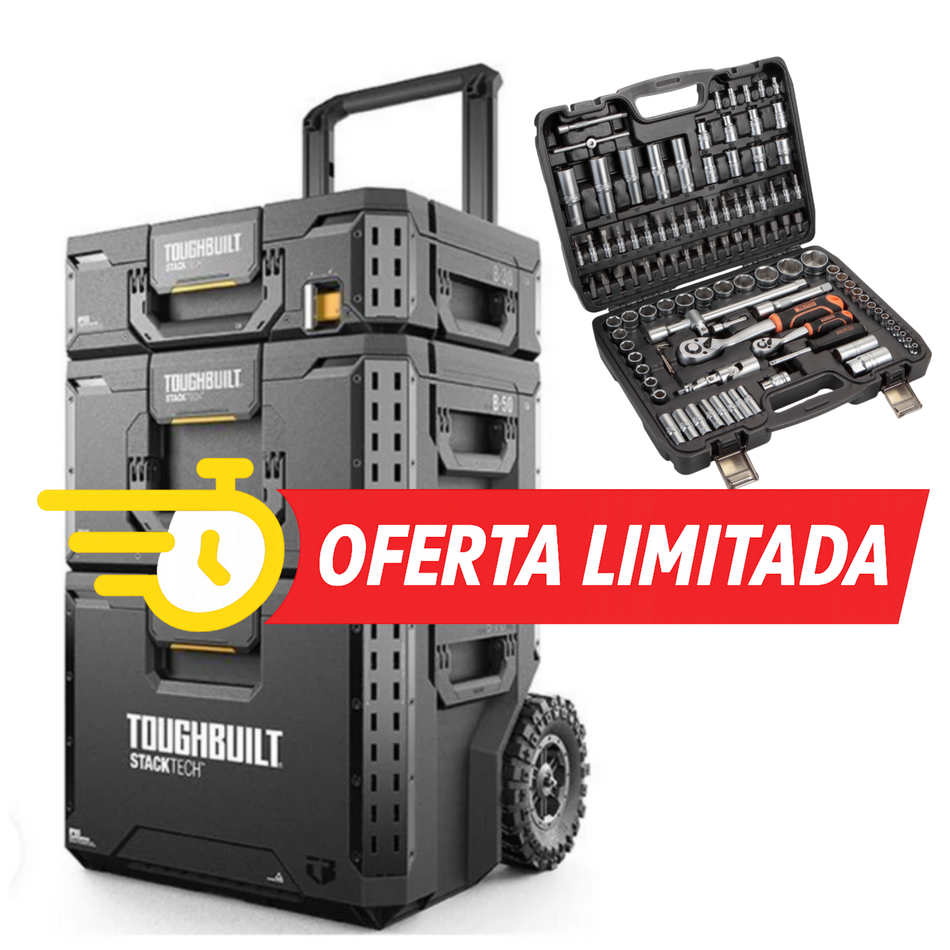 Carro StackTech de 3 Módulos con Ruedas Toughbuilt TB-B1S3-B-70R + REGALO Juego de llaves de vaso 1/2 y 1/4 con Maletín Alyco Orange 170740